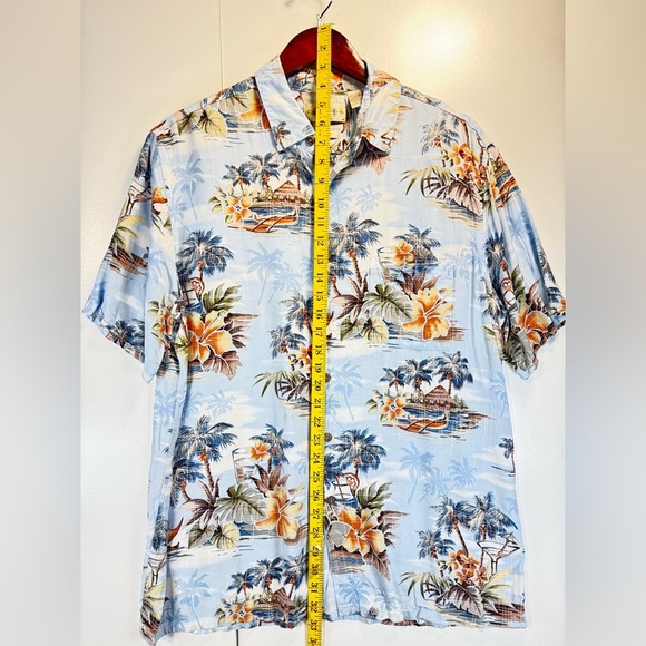 Campia Moda Men's Hawaiian Button Shirt L 100% Rayón All Over Boats Palm Trees - Picture 4 of 8